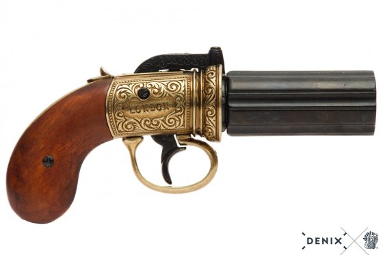 Pepperbox replika – hathordós revolver, Anglia 1840