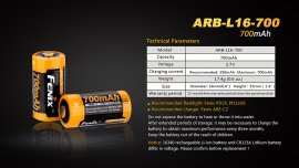 Újratölthető akkumulátor Fenix RCR123A/16340 (Li-Ion)