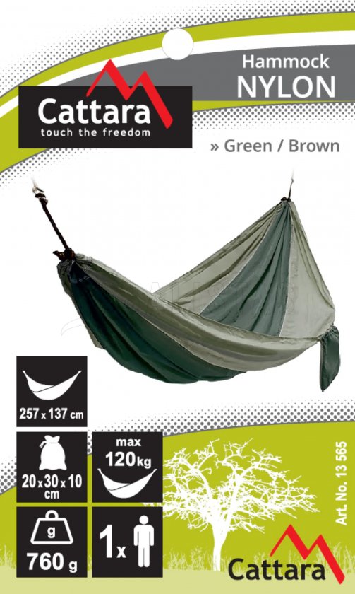 NYLON függőágy 275x137 cm zöld-barna
