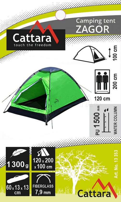 ZAGOR sátor 2 személy részére 200x120x100 cm PU1500mm