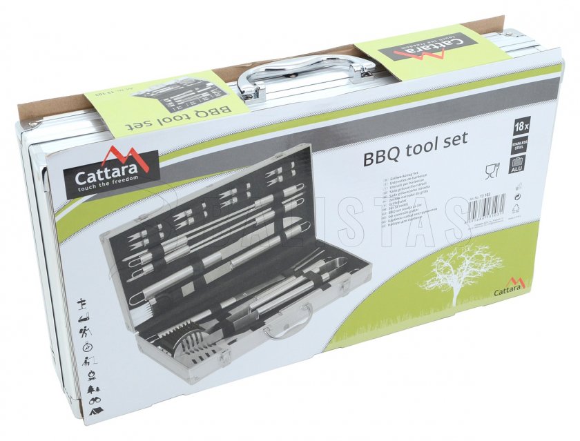 Grillező szerszámkészlet, 18 db, ALU koffer