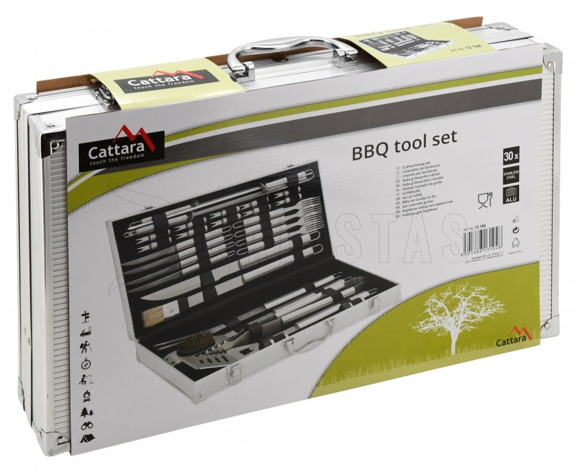 Grillező szerszámkészlet, 30 db, ALU koffer