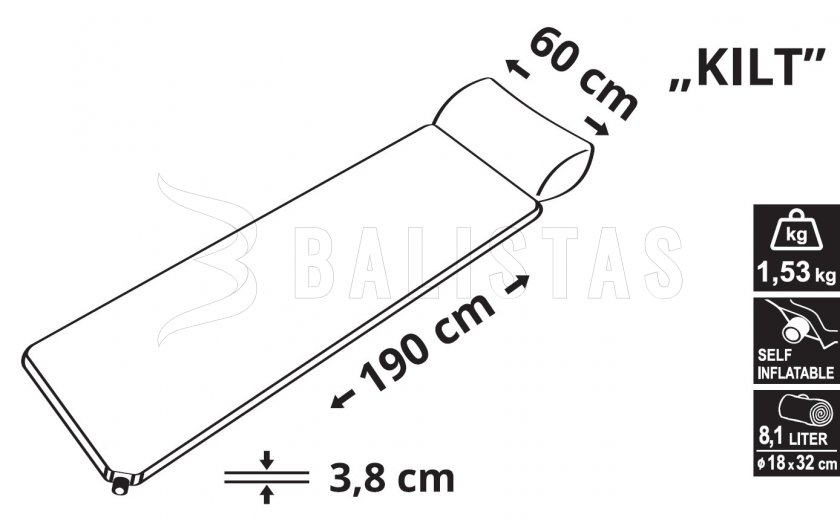 Önfelfújódó Kilt 3,8 cm kempingmatrac párnával