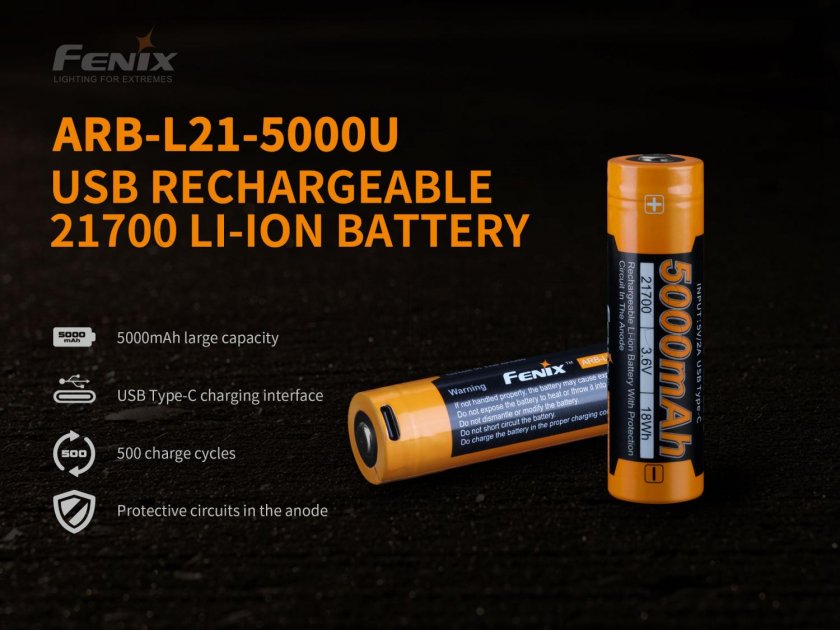 Fenix 21700 5000 mAh USB-C tölthető akkumulátor (Li-Ion)