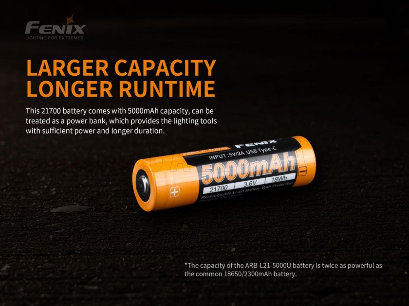 Fenix 21700 5000 mAh USB-C tölthető akkumulátor (Li-Ion)