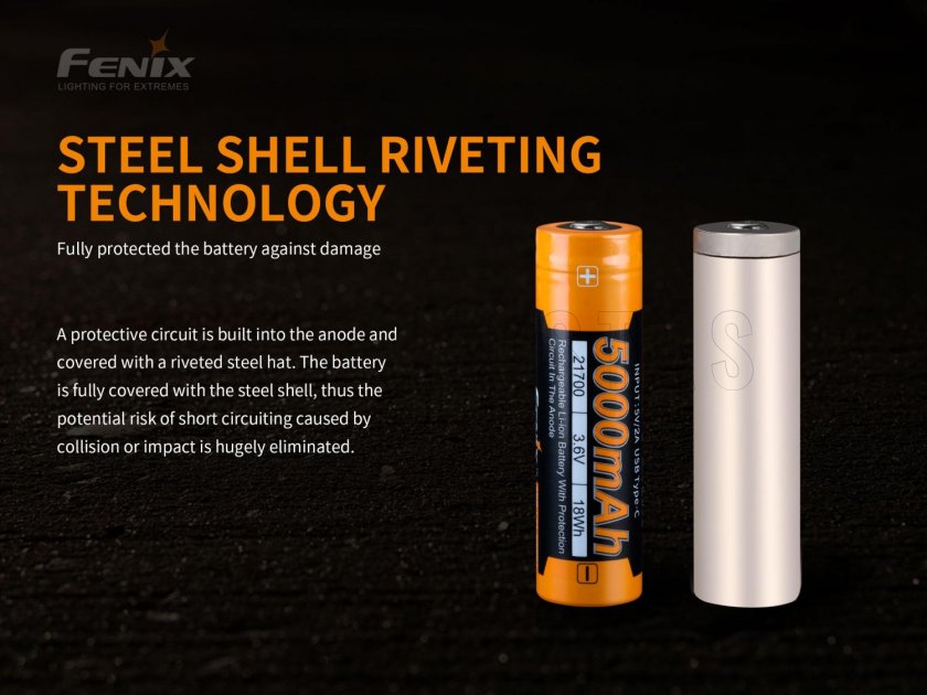 Fenix 21700 5000 mAh USB-C tölthető akkumulátor (Li-Ion)