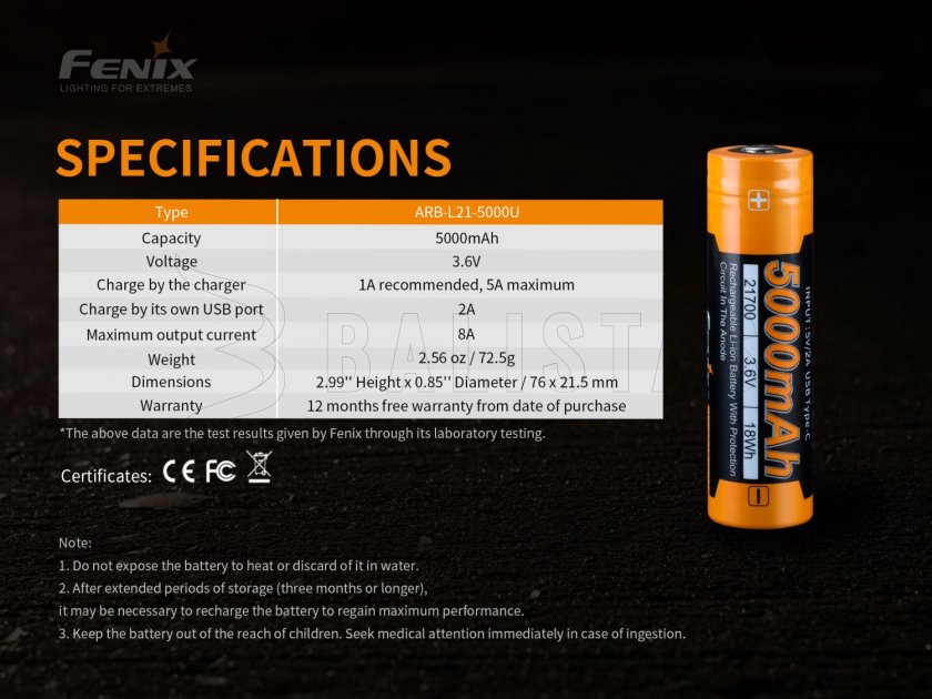 Fenix 21700 5000 mAh USB-C tölthető akkumulátor (Li-Ion)