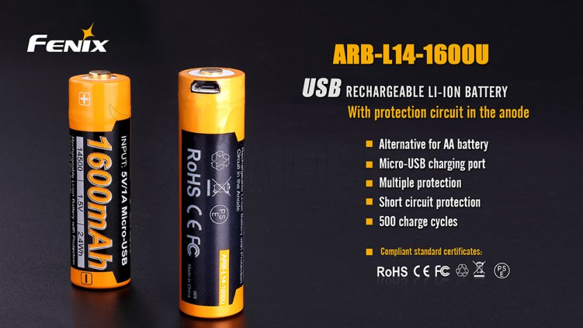 Dobíjecí USB AA elem Fenix ARB-L14-1600U