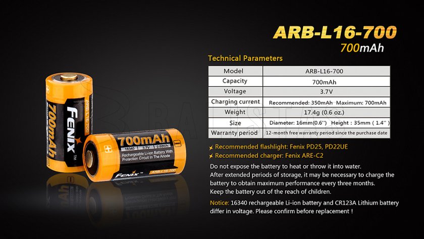 Újratölthető akkumulátor Fenix RCR123A/16340 (Li-Ion)