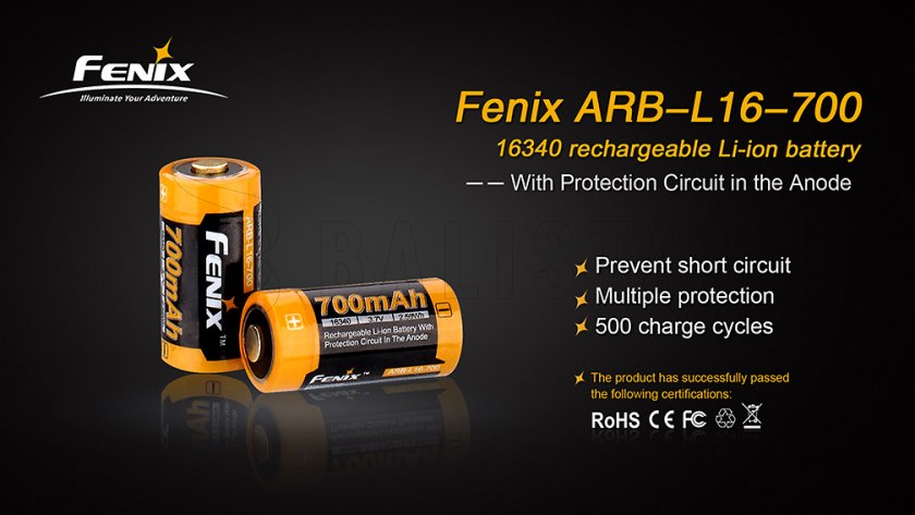 Újratölthető akkumulátor Fenix RCR123A/16340 (Li-Ion)