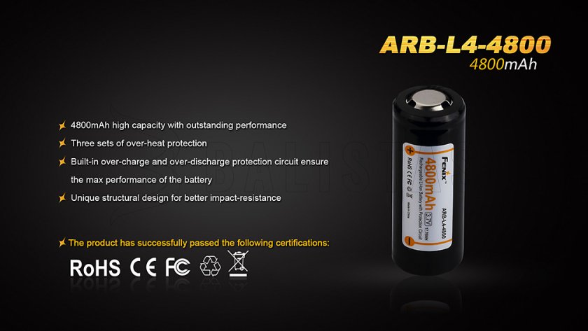 Újratölthető akkumulátor Fenix 26650 4800 mAh (Li-Ion)