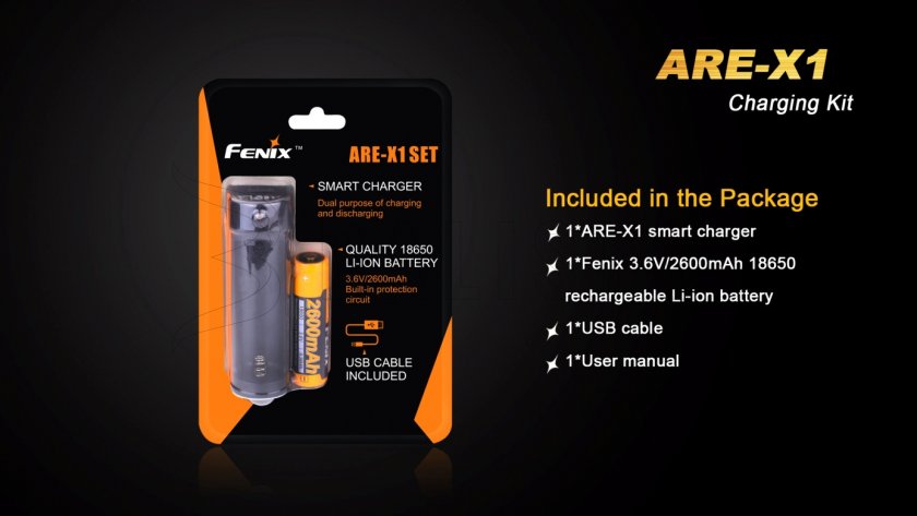 USB töltő Fenix ARE-X1 + 18650 (2600 mAh)
