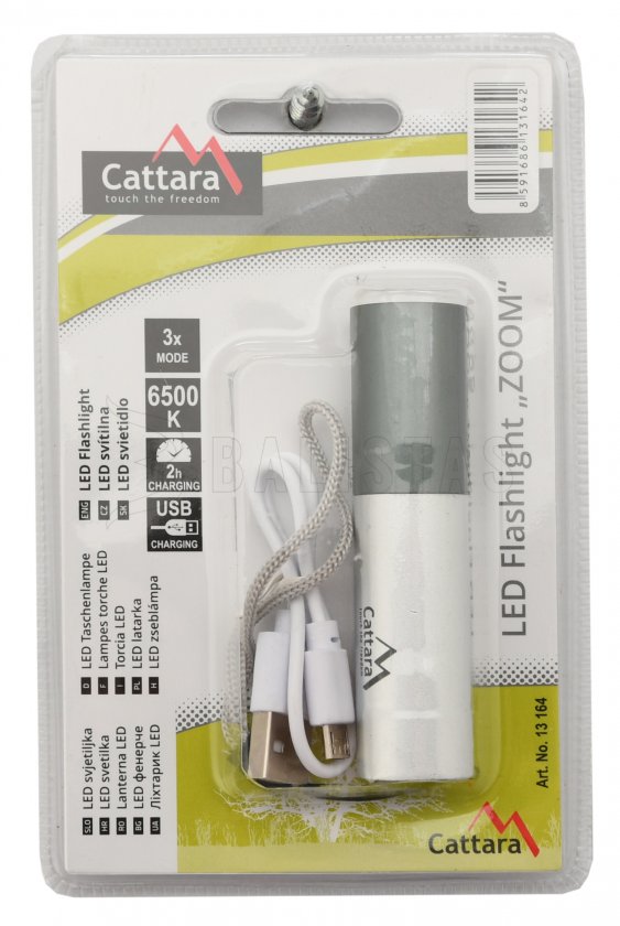 Zseblámpa LED Cattara 120lm ZOOM, újratölthető, SILVER