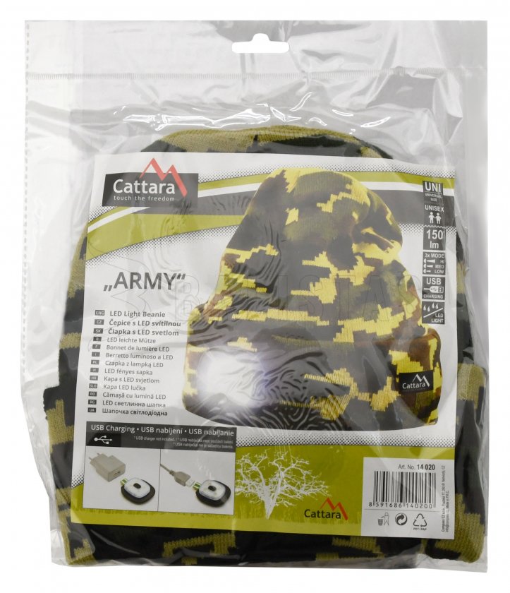 ARMY sapka LED lámpával, USB-s tölthető