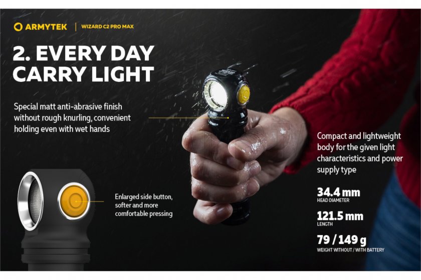 Fejlámpa Armytek Wizard C2 Pro MAX Meleg fény
