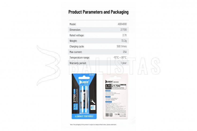 Wuben 21700 B Li-Ion 4800mAh akkumulátor