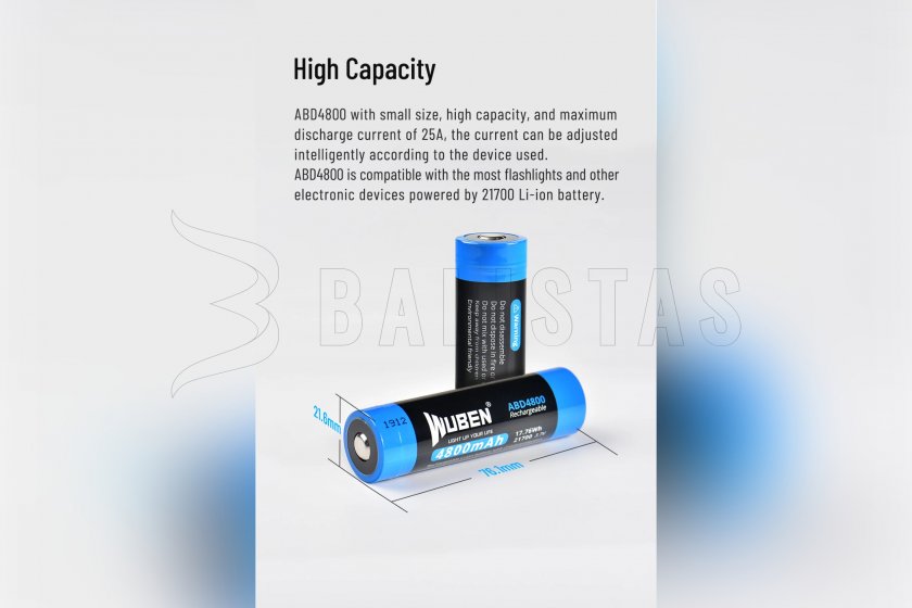 Wuben 21700 B Li-Ion 4800mAh akkumulátor
