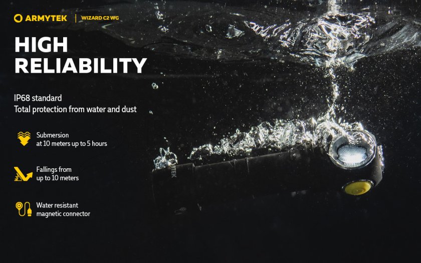 Armytek Wizard C2 WG fejlámpa hideg és zöld fénnyel