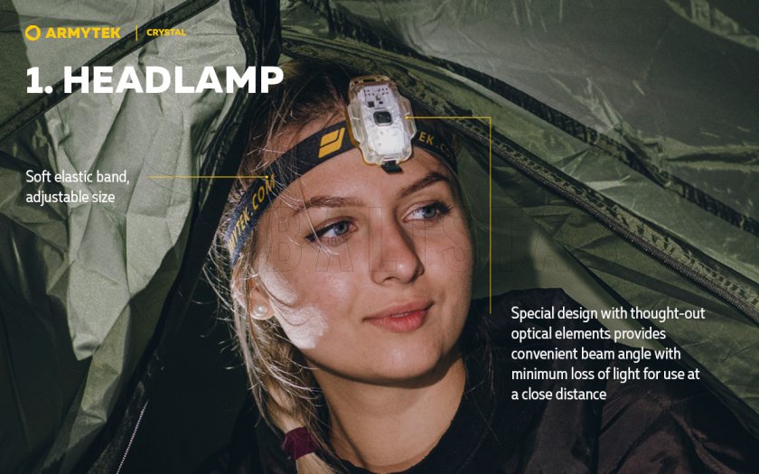 Multifunkciós fejlámpa Armytek Crystal Green