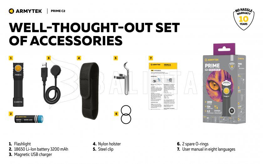 Svítilna Armytek Prime C2 - meleg fény