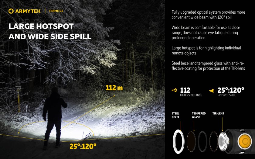 Svítilna Armytek Prime C2 - meleg fény