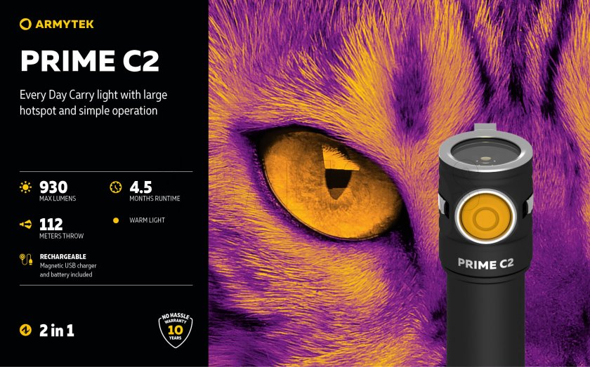 Svítilna Armytek Prime C2 - meleg fény