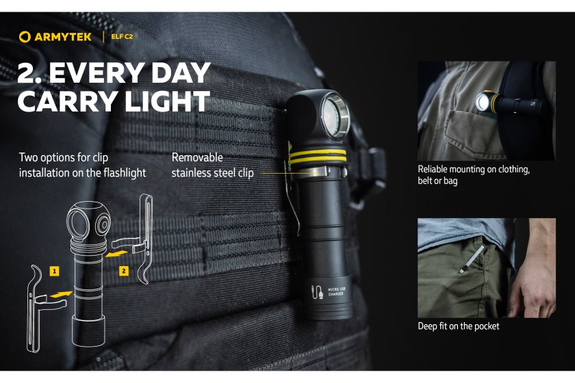 Multifunkcionális zseblámpa Armytek Elf C2 USB-C fehér fény