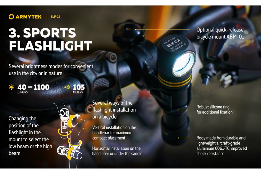 Multifunkcionális zseblámpa Armytek Elf C2 USB-C fehér fény