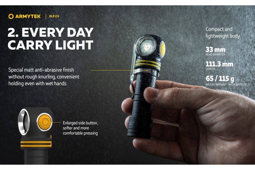 Multifunkcionális zseblámpa Armytek Elf C2 USB-C fehér fény