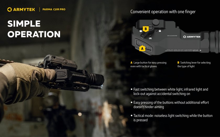 Taktikai lámpa Armytek Parma C2IR Pro Hideg / Infravörös fény