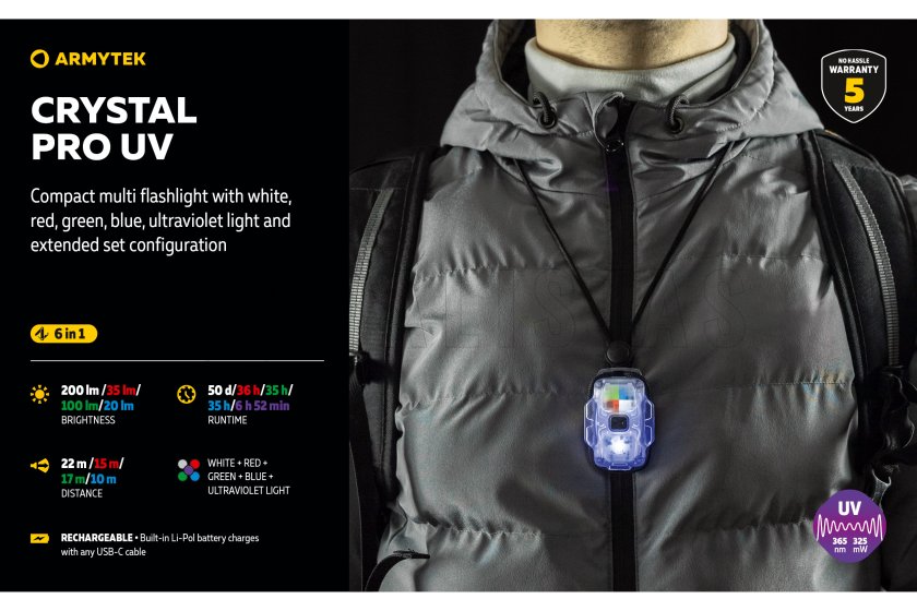 Multifunkciós lámpa Armytek Crystal Pro UV - zöld