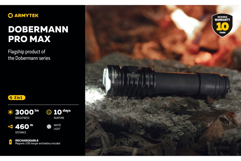 Zseblámpa Armytek Dobermann PRO MAX fehér fény
