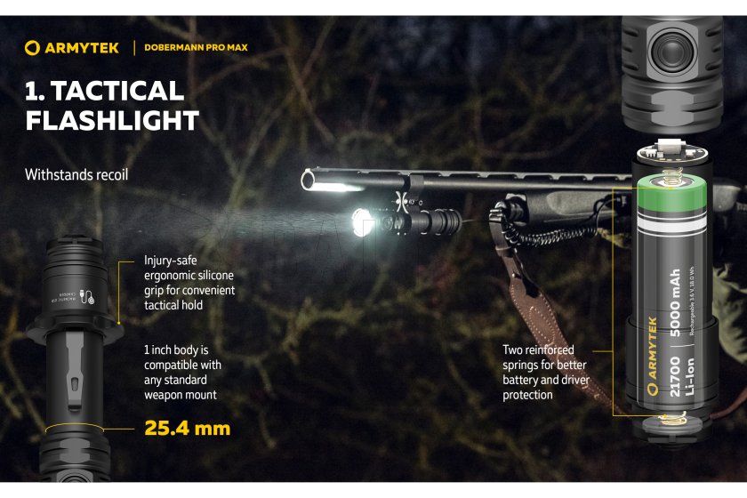 Zseblámpa Armytek Dobermann PRO MAX fehér fény