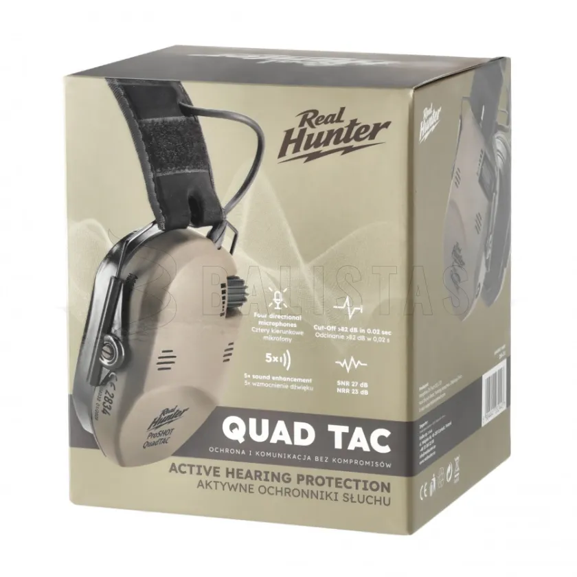 Aktív lövészeti fültok RealHunter Active ProSHOT QuadTAC FDE 9