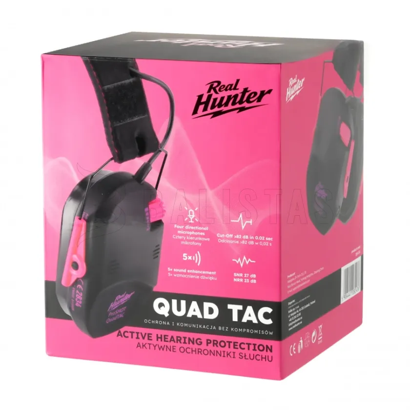 Aktív lövészeti fültok RealHunter Active ProSHOT QuadTAC Devil Pink 9